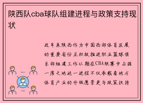 陕西队cba球队组建进程与政策支持现状
